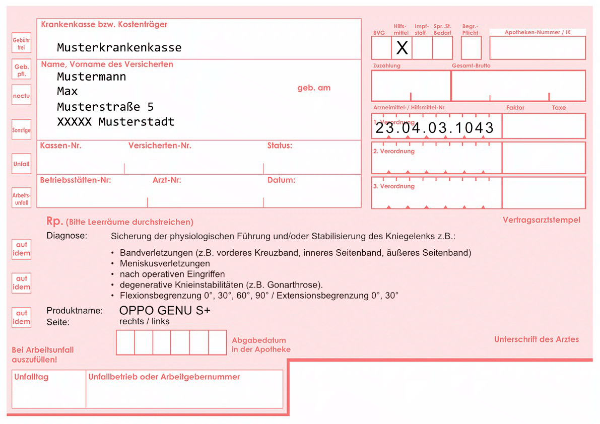 Rezept für OPPO GENU S+ mit Indikationen und Seitenauswahl